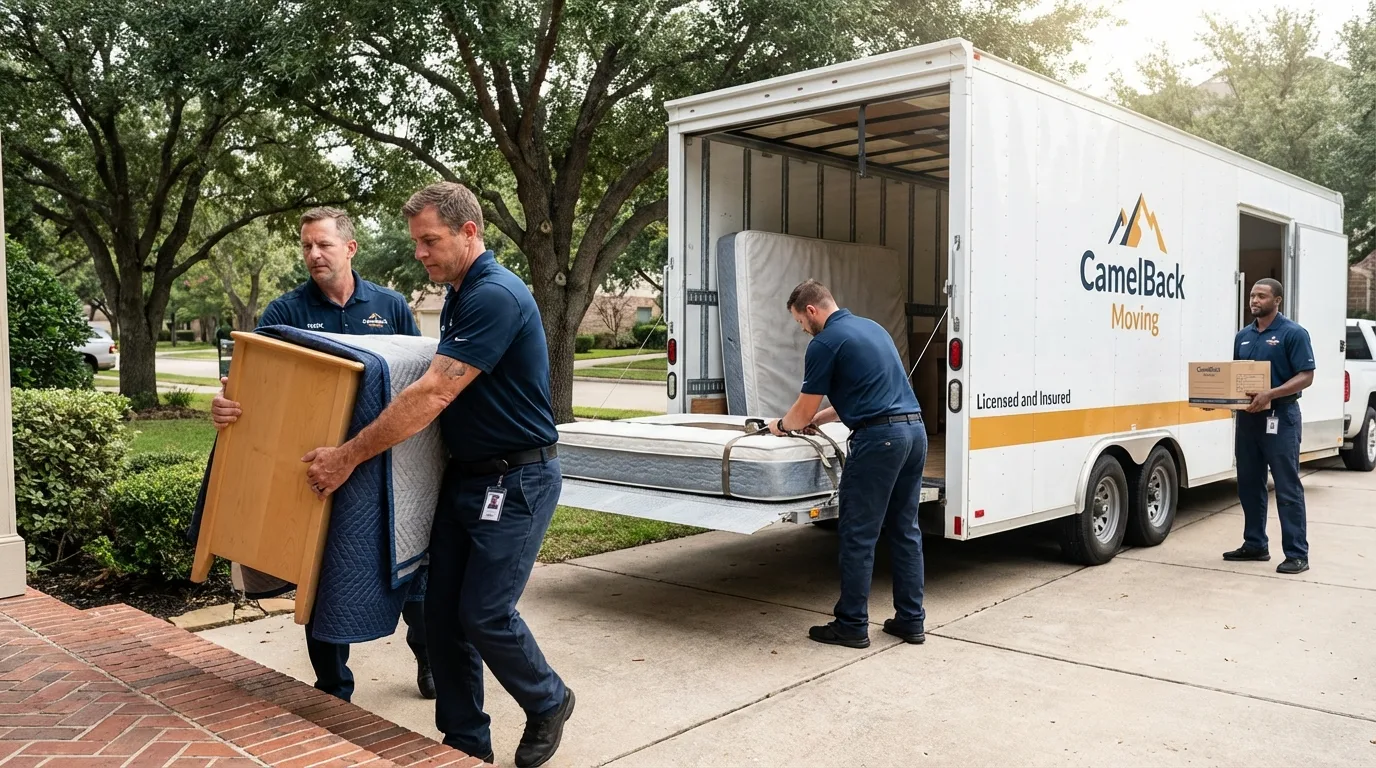 Crew loading residential truck for cross-state move from Hampton, NH