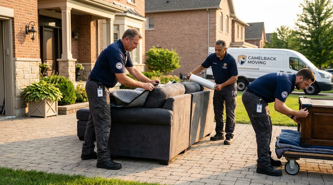 Large estate moving crew wrapping furniture in Hampton, NH